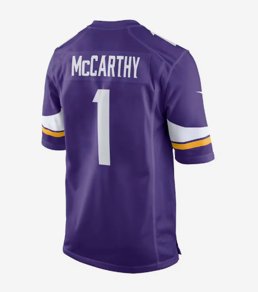 MN.Vikings #1 J.J. McCarthy 2024 Draft First Round Pick Player Game Jersey - Purple American Football Jerseys