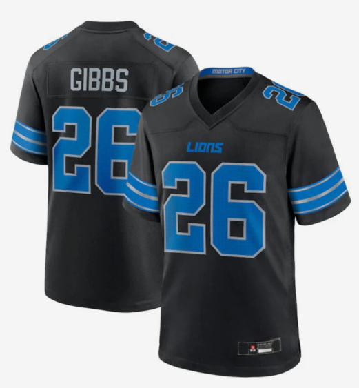 D.Lions #26 Jahmyr Gibbs Player Black Game Football Jerseys
