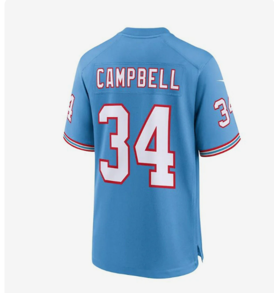 T.Titans #34 Earl Campbell Light Blue Oilers Throwback Retired Player Game Jersey Stitched American Football