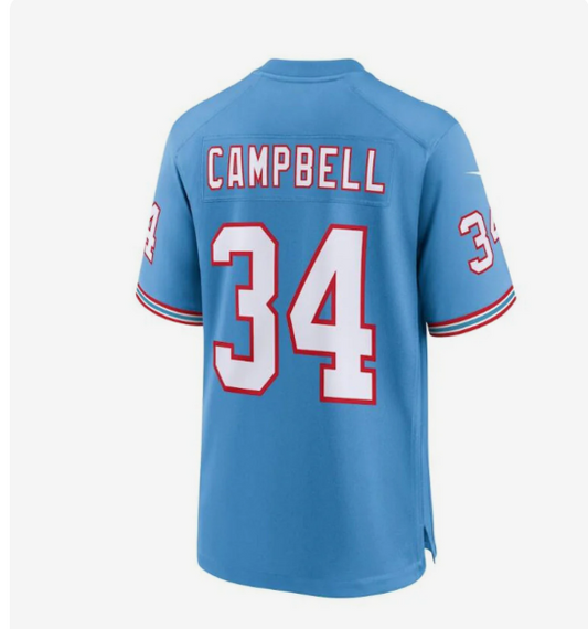 T.Titans #34 Earl Campbell Light Blue Oilers Throwback Retired Player Game Jersey Stitched American Football