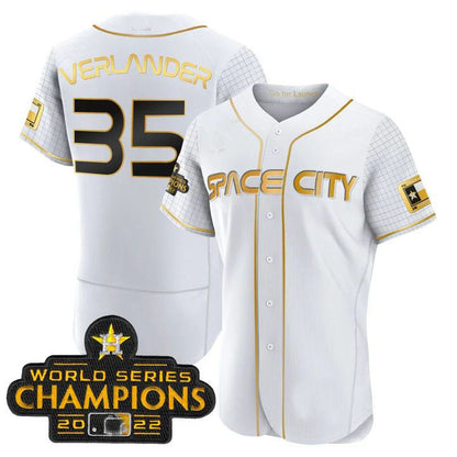 #35 Justin Verlander Houston Astros 2023 SPACE CITY CHAMPIONS FLEX JERSEY ¨C WHITE ALL STITCHED Baseball Jerseys