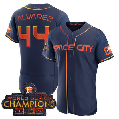 #44 Yordan Alvarez Houston Astros 2023 SPACE CITY CHAMPIONS FLEX JERSEY ¨C blue ALL STITCHEDBaseball Jerseys