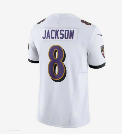B.Ravens #8 Lamar Jackson White Vapor F.U.S.E. Limited Jersey Stitched American Football Jerseys