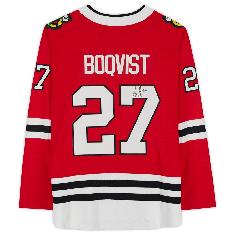 C.Blackhawks #27 Adam Boqvist Fanatics Authentic Autographed Fanatics Breakaway Jersey Red Stitched American Hockey Jerseys CustomName