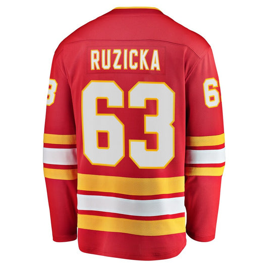 C.Flames #63 Adam Ruzicka Fanatics Branded Home Breakaway Player Jersey Red Stitched American Hockey Jerseys CustomName