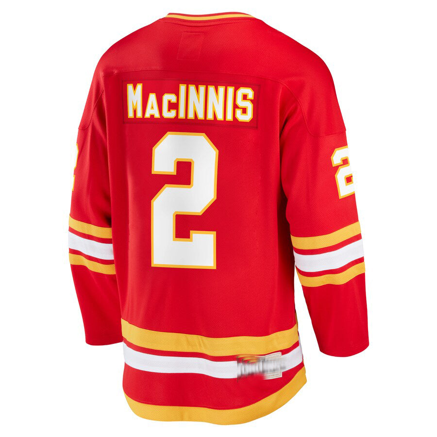C.Flames #2 Al Macinnis Fanatics Branded Breakaway Retired Player Jersey Red Stitched American Hockey Jerseys CustomName