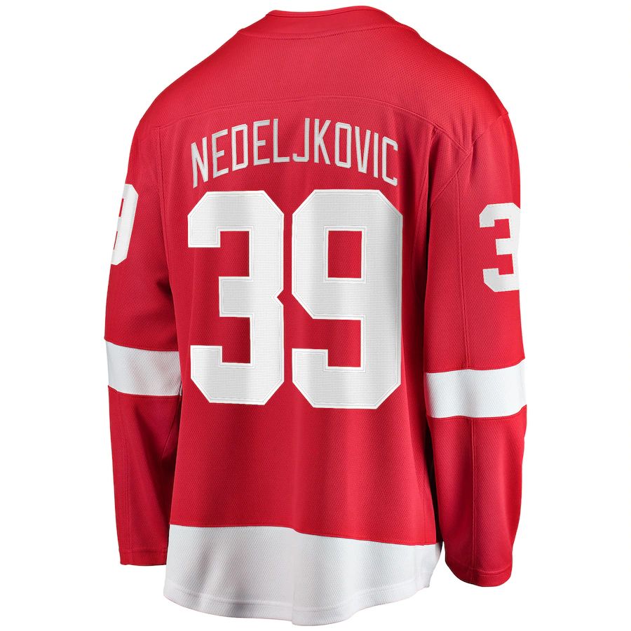 D.Red Wings #39 Alex Nedeljkovic Fanatics Branded Home Breakaway Player Jersey Red Stitched American Hockey Jerseys CustomName