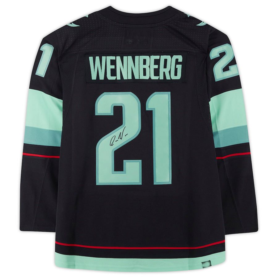 S.Kraken #21 Alex Wennberg Fanatics Authentic Autographed  with Inaugural Season Jersey Patch Blue Stitched American Hockey Jerseys CustomName