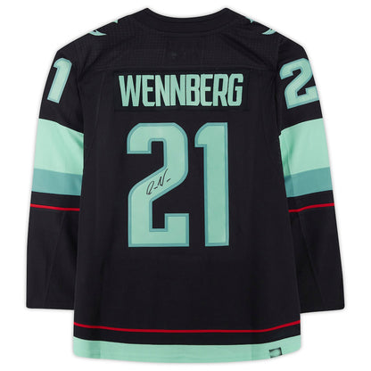 S.Kraken #21 Alex Wennberg Fanatics Authentic Autographed  with Inaugural Season Jersey Patch Blue Stitched American Hockey Jerseys CustomName
