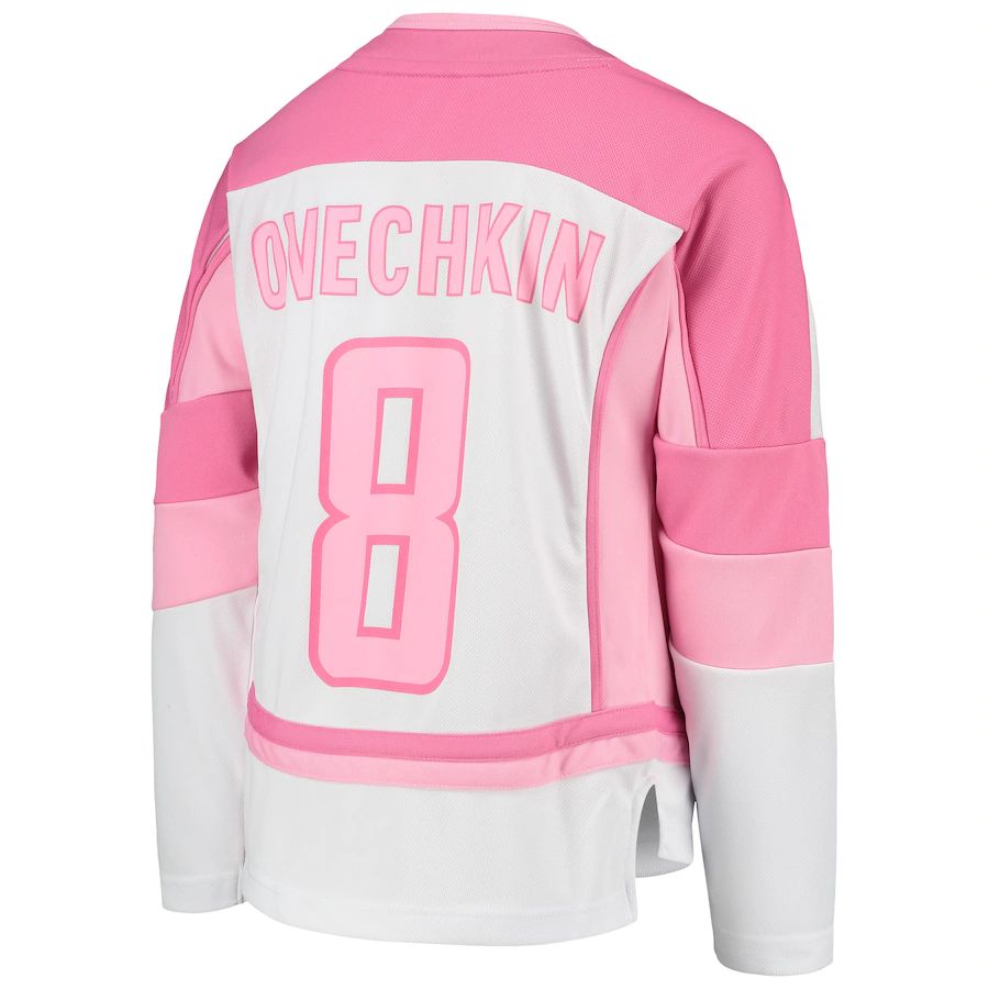 W.Capitals #8 Alex Ovechkin Girls Fashion Player Jersey White Stitched American Hockey Jerseys CustomName