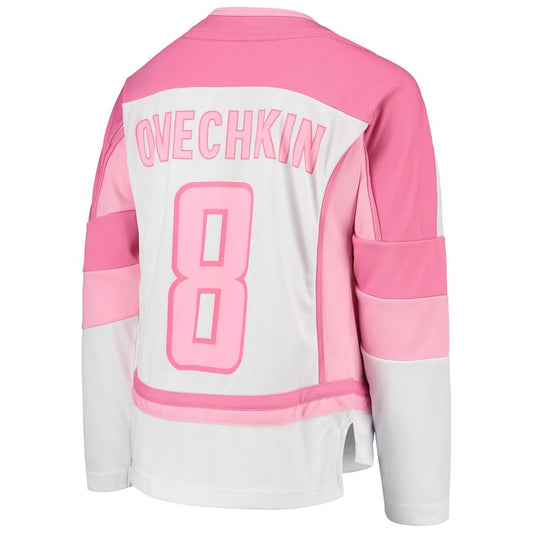 W.Capitals #8 Alex Ovechkin Girls Fashion Player Jersey White Stitched American Hockey Jerseys CustomName