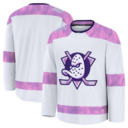 A.Ducks Fanatics 2024 Hockey Fights Cancer Practice Jersey - White Stitched American Hockey Jerseys CustomName