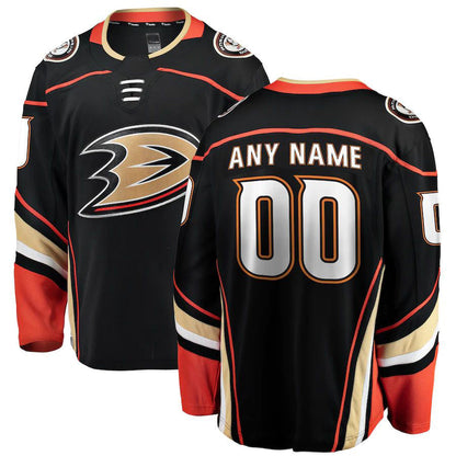 Custom A.Ducks Fanatics Branded Home Breakaway Jersey Black Stitched American Hockey Jerseys CustomName