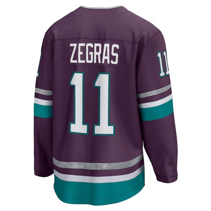 A.Ducks #11 Trevor Zegras Fanatics 30th Anniversary Premier Breakaway Jersey - Purple Stitched American Hockey Jerseys CustomName