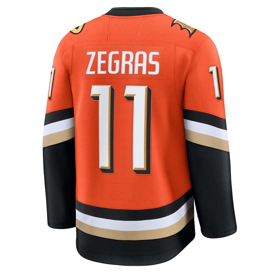 A.Ducks #11 Trevor Zegras Fanatics Home Premium Jersey - Orange Stitched American Hockey Jerseys CustomName