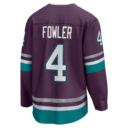 A.Ducks #4 Cam Fowler Fanatics 30th Anniversary Premier Breakaway Jersey - Purple Stitched American Hockey Jerseys CustomName