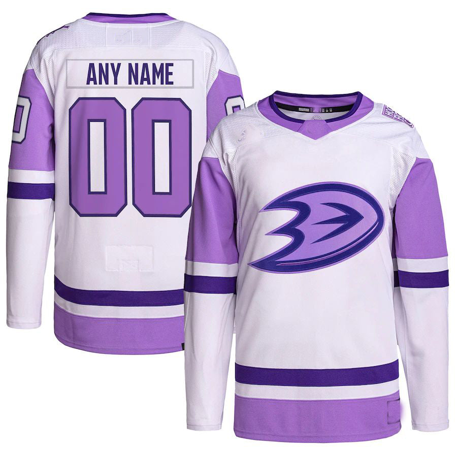 Custom A.Ducks Fights Cancer Primegreen Authentic White/Purple Stitched American Hockey Jerseys CustomName