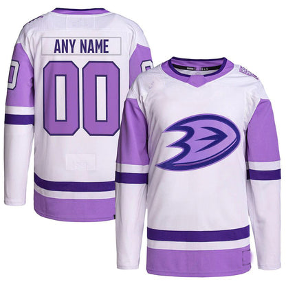 Custom A.Ducks Fights Cancer Primegreen Authentic White/Purple Stitched American Hockey Jerseys CustomName