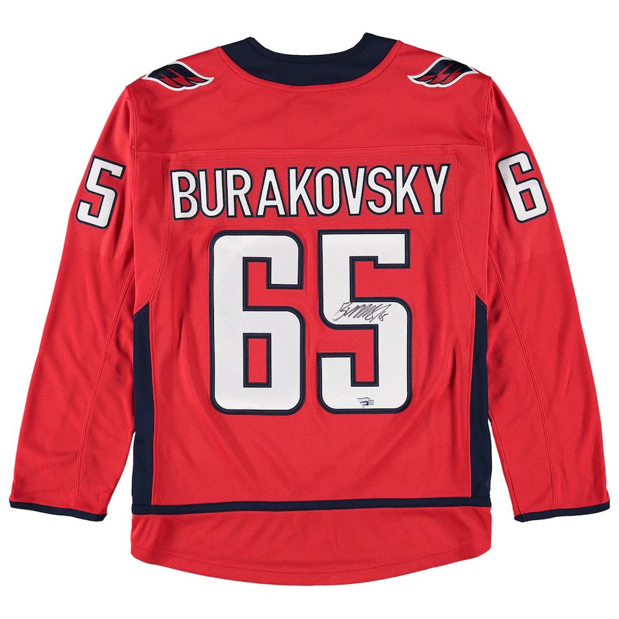 W.Capitals #65 Andre Burakovsky Fanatics Authentic Autograph Jersey  Red Stitched American Hockey Jerseys CustomName