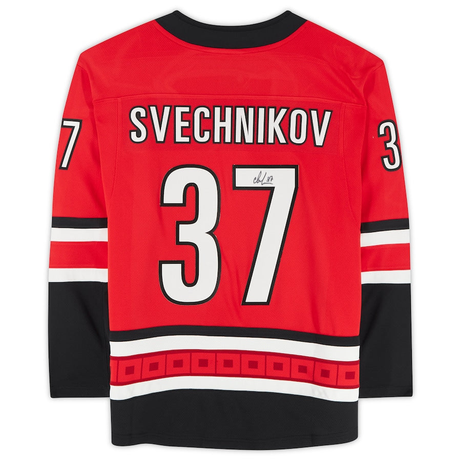 C.Hurricanes #37 Andrei Svechnikov Fanatics Authentic Autographed Fanatics Breakaway Jersey Red Stitched American Hockey Jerseys CustomName