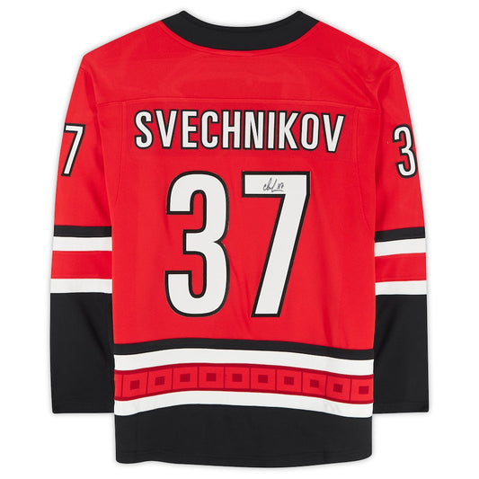 C.Hurricanes #37 Andrei Svechnikov Fanatics Authentic Autographed Fanatics Breakaway Jersey Red Stitched American Hockey Jerseys CustomName