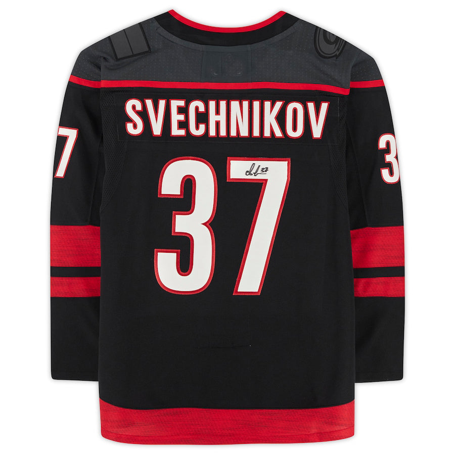 C.Hurricanes #37 Andrei Svechnikov Fanatics Authentic Autographed Jersey Black Stitched American Hockey Jerseys CustomName