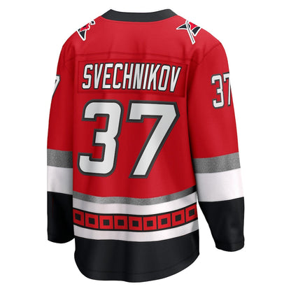 C.Hurricanes #37 Andrei Svechnikov Fanatics Branded 25th Anniversary Premier Breakaway Player Jersey Red Stitched American Hockey Jerseys CustomName