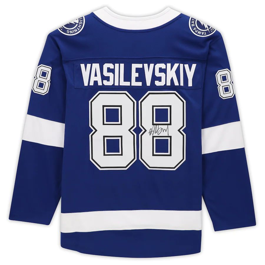TB.Lightning #88 Andrei Vasilevskiy Fanatics Authentic Autographed Breakaway Jersey Blue Stitched American Hockey Jerseys CustomName