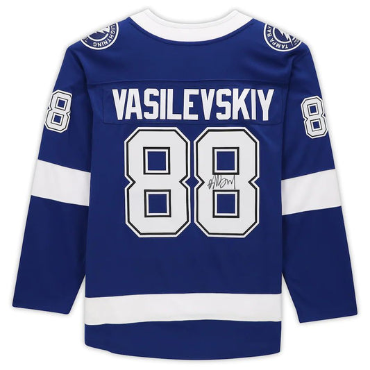 TB.Lightning #88 Andrei Vasilevskiy Fanatics Authentic Autographed Breakaway Jersey Blue Stitched American Hockey Jerseys CustomName