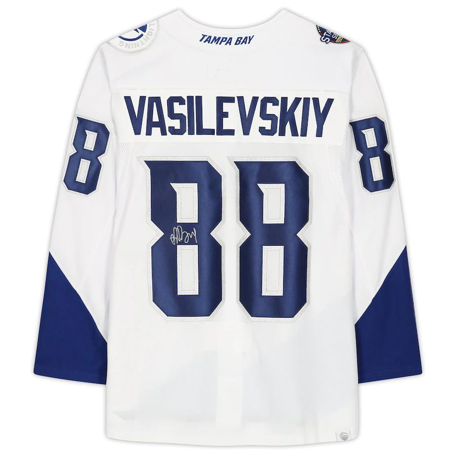 TB.Lightning #88 Andrei Vasilevskiy Fanatics Authentic Autographed 2022 Stadium Series Jersey White Stitched American Hockey Jerseys CustomName