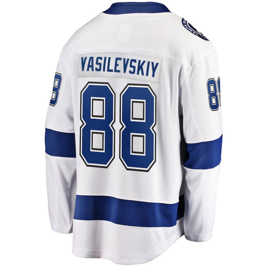 TB.Lightning #88 Andrei Vasilevskiy Fanatics Branded Away Premier Breakaway Player Jersey White Stitched American Hockey Jerseys CustomName