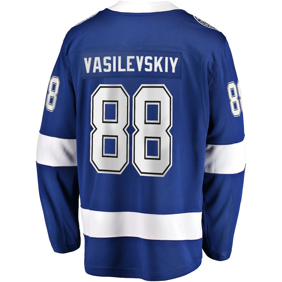 TB.Lightning #88 Andrei Vasilevskiy Fanatics Branded Home 2022 Stanley Cup Final Breakaway Player Jersey  Blue Stitched American Hockey Jerseys CustomName