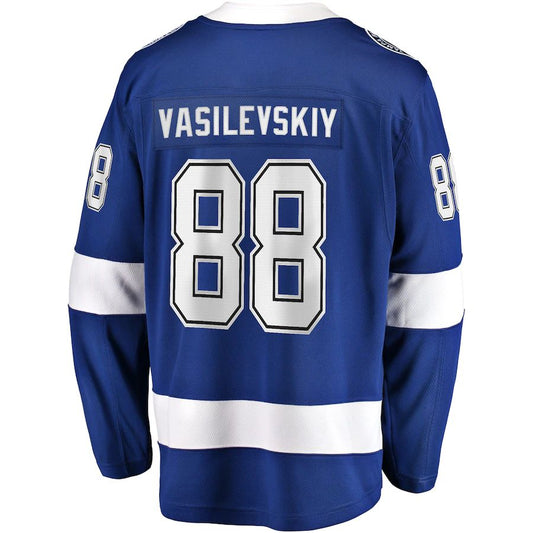 TB.Lightning #88 Andrei Vasilevskiy Fanatics Branded Home 2022 Stanley Cup Final Breakaway Player Jersey  Blue Stitched American Hockey Jerseys CustomName