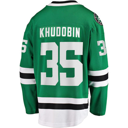 D.Stars #35 Anton Khudobin Fanatics Branded Breakaway Player Jersey Kelly Green Stitched American Hockey Jerseys CustomName
