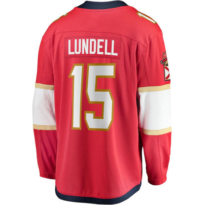 F.Panthers #15 Anton Lundell Fanatics Branded Home Breakaway Player Jersey  Red Stitched American Hockey Jerseys CustomName