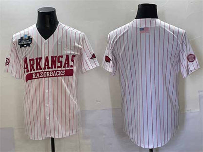 A.Razorbacks Blank White Pinstripe 2025 World Series Stitched American College Jerseys
