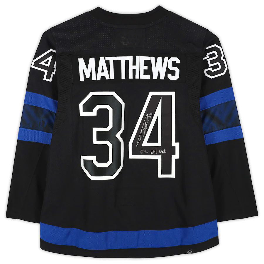 T.Maple Leafs #34 Auston Matthews Fanatics Authentic Autographed Alternate with 2016 #1 Pick Inscription  Black Stitched American Hockey Jerseys CustomName