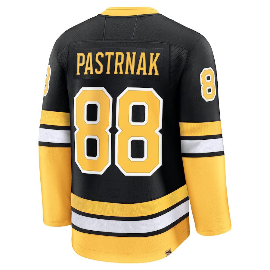 B.Bruins #88 David Pastrnak Fanatics Alternate 100th Anniversary Premium Jersey - Black Stitched American Hockey Jerseys CustomName