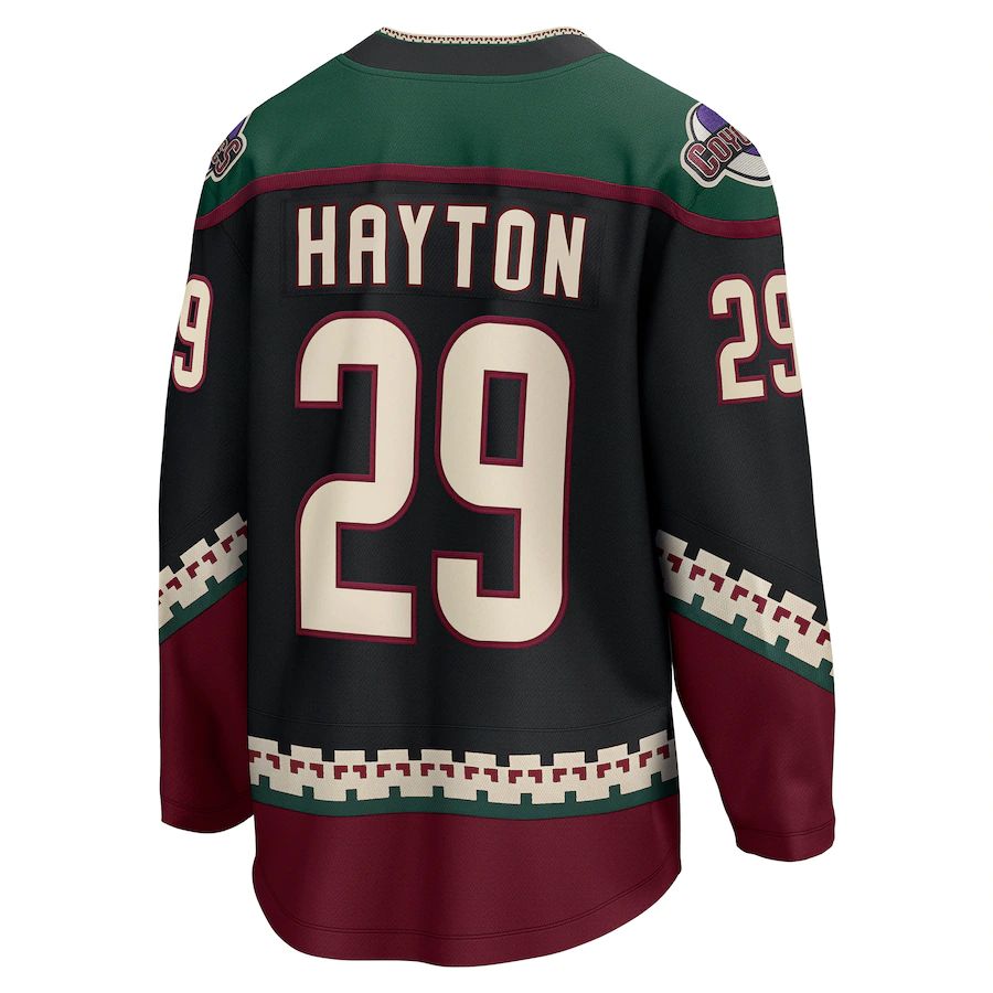 A.Coyotes #29 Barrett Hayton Fanatics Branded Home Breakaway Player Jersey - Black Stitched American Hockey Jerseys CustomName