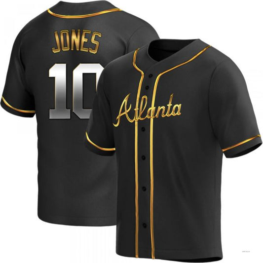Atlanta Braves #10 Chipper Jones Black Golden Alternate Jersey Stitches Baseball Jerseys
