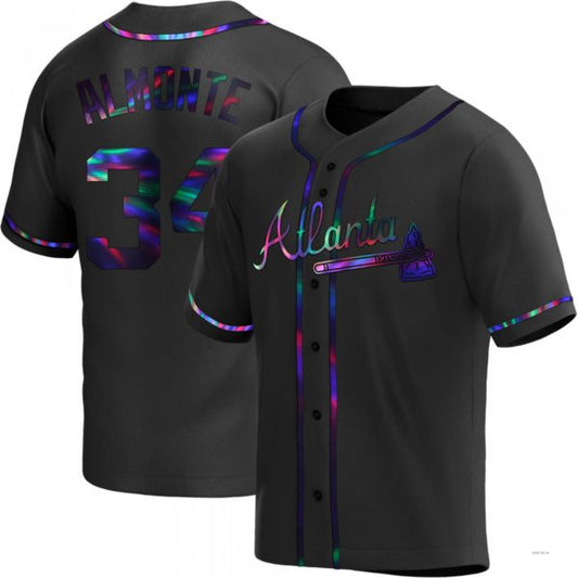 Atlanta Braves #34 AbCustomName2025m Almonte Black Holographic Alternate Jersey Stitches Baseball Jerseys