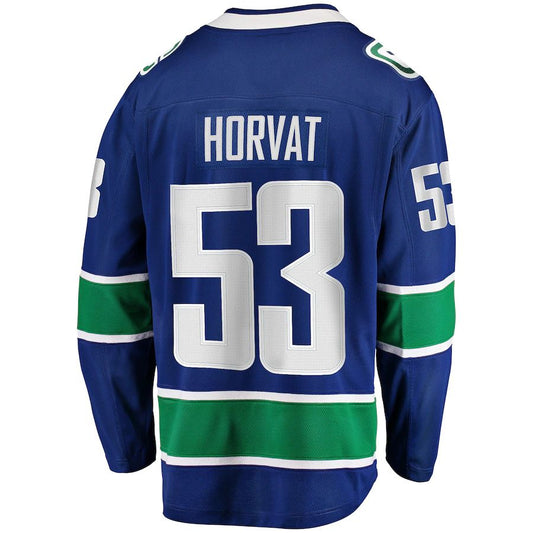 V.Canucks #53 Bo Horvat Fanatics Branded Home Captain Patch Breakaway Player Jersey Blue Purple Stitched American Hockey Jerseys CustomName