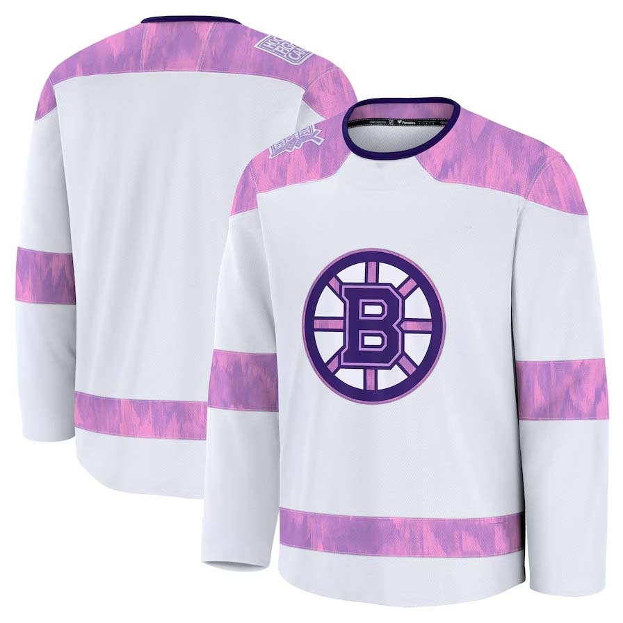 B.Bruins Fanatics 2024 Hockey Fights Cancer Practice Jersey - White Stitched American Hockey Jerseys CustomName