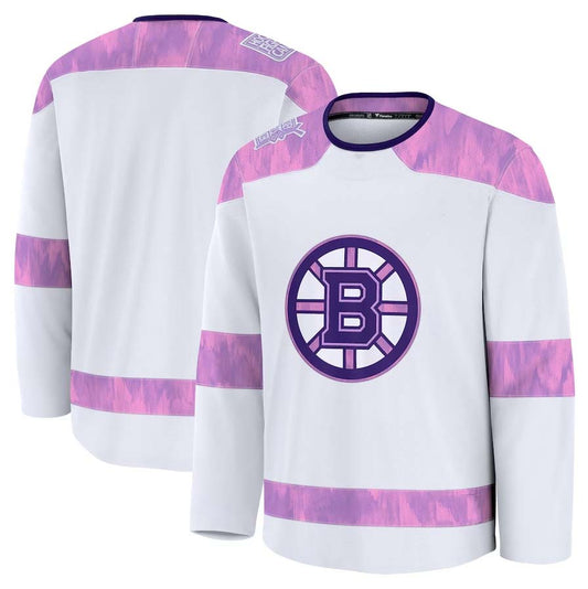B.Bruins Fanatics 2024 Hockey Fights Cancer Practice Jersey - White Stitched American Hockey Jerseys CustomName