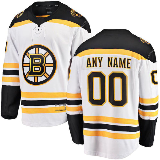 Custom B.Bruins Fanatics Branded Away Breakaway Jersey White Stitched American Hockey Jerseys CustomName