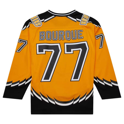B.Bruins #77 Ray Bourque Mitchell & Ness 1996-97 Captain Patch Blue Line Player Jersey - Gold Stitched American Hockey Jerseys CustomName