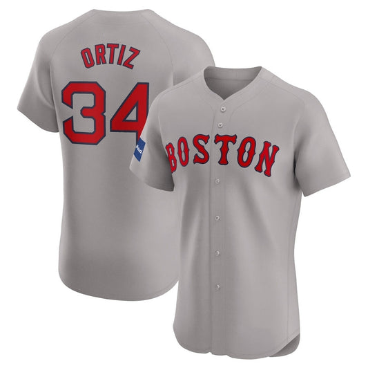 Boston Red Sox #34 David Ortiz Road Elite Sponsor Patch Player Jersey - Gray Stitched Baseball Jersey