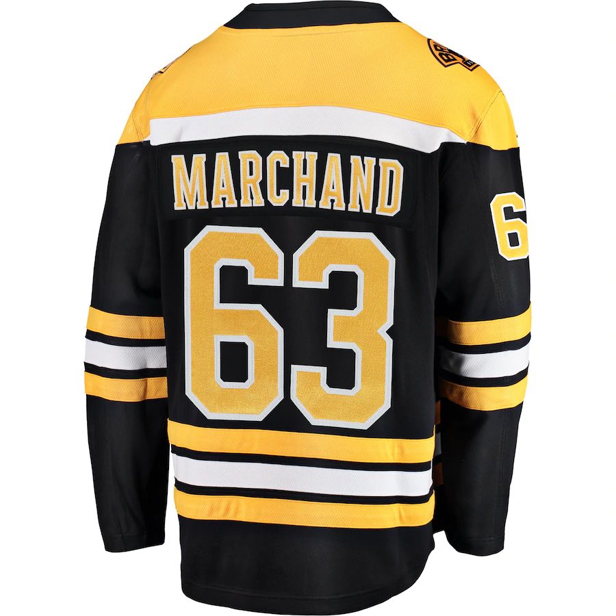 B.Bruins #63 Brad Marchand Fanatics Branded Breakaway Player Jersey Black Stitched American Hockey Jerseys CustomName