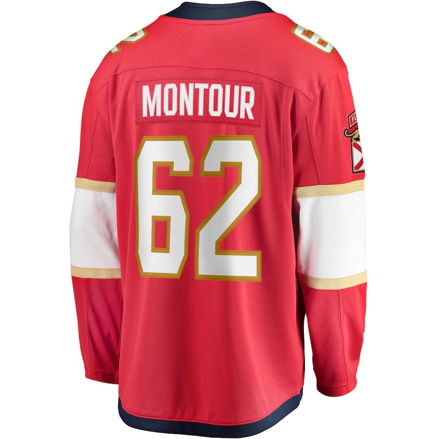 F.Panthers #62 Brandon Montour Fanatics Branded Home Breakaway Player Jersey  Red Stitched American Hockey Jerseys CustomName