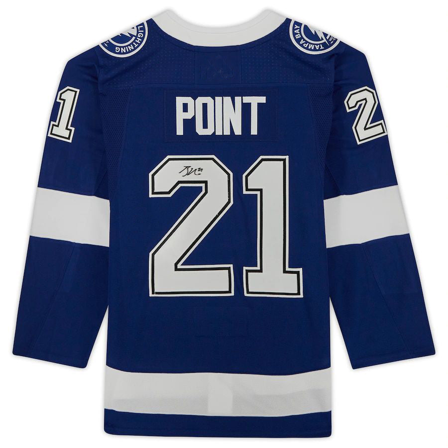 TB.Lightning #21 Brayden Point Fanatics Authentic Autographed Stanley Cup Champions with 2021 Stanley Cup Final Patch Blue Stitched American Hockey Jerseys CustomName
